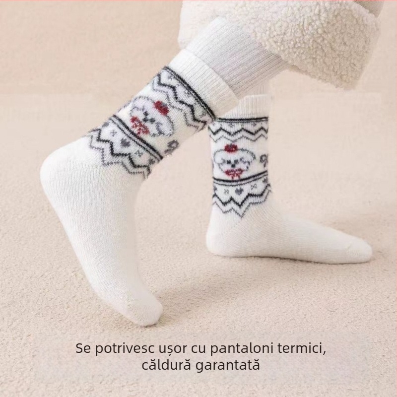 Șosete pentru copii, toamnă-iarnă, groase din lână, unisex, stil coreean, broderie cu cățeluș, gambe medii