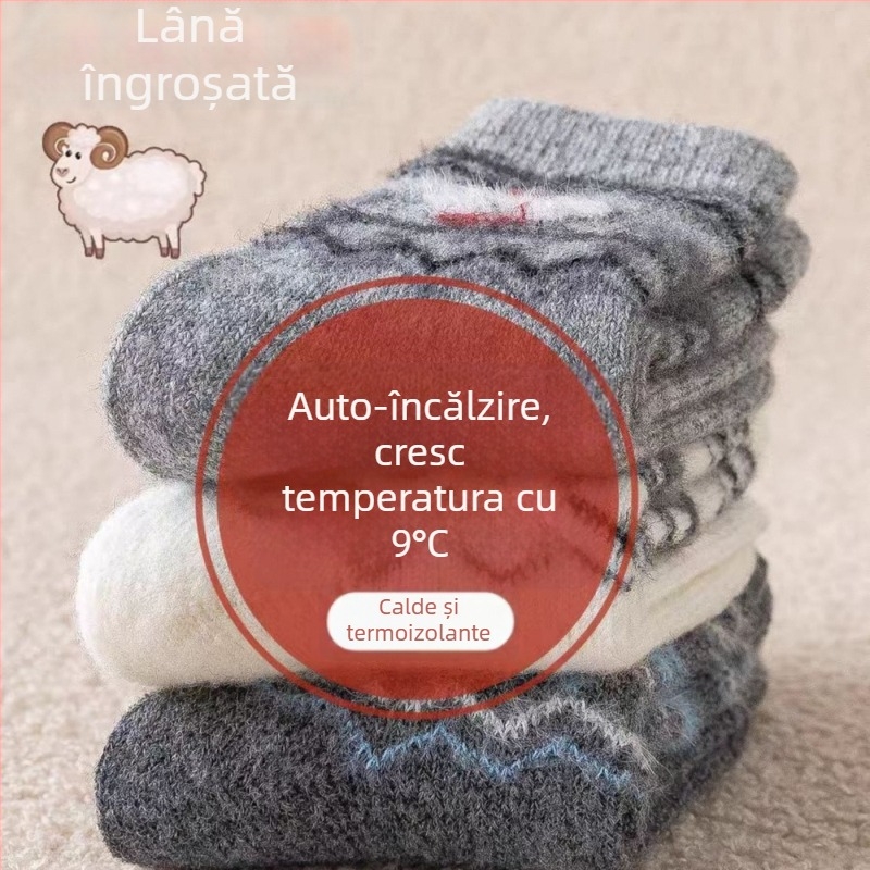 Șosete pentru copii, toamnă-iarnă, groase din lână, unisex, stil coreean, broderie cu cățeluș, gambe medii