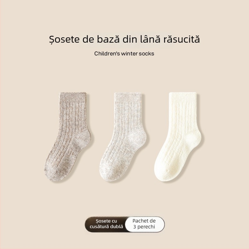 Șosete pentru copii, toamnă-iarnă, groase din lână, unisex, stil coreean, broderie cu cățeluș, gambe medii