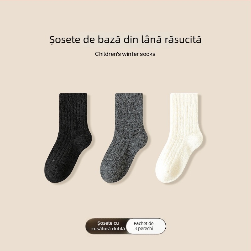 Șosete pentru copii, toamnă-iarnă, groase din lână, unisex, stil coreean, broderie cu cățeluș, gambe medii