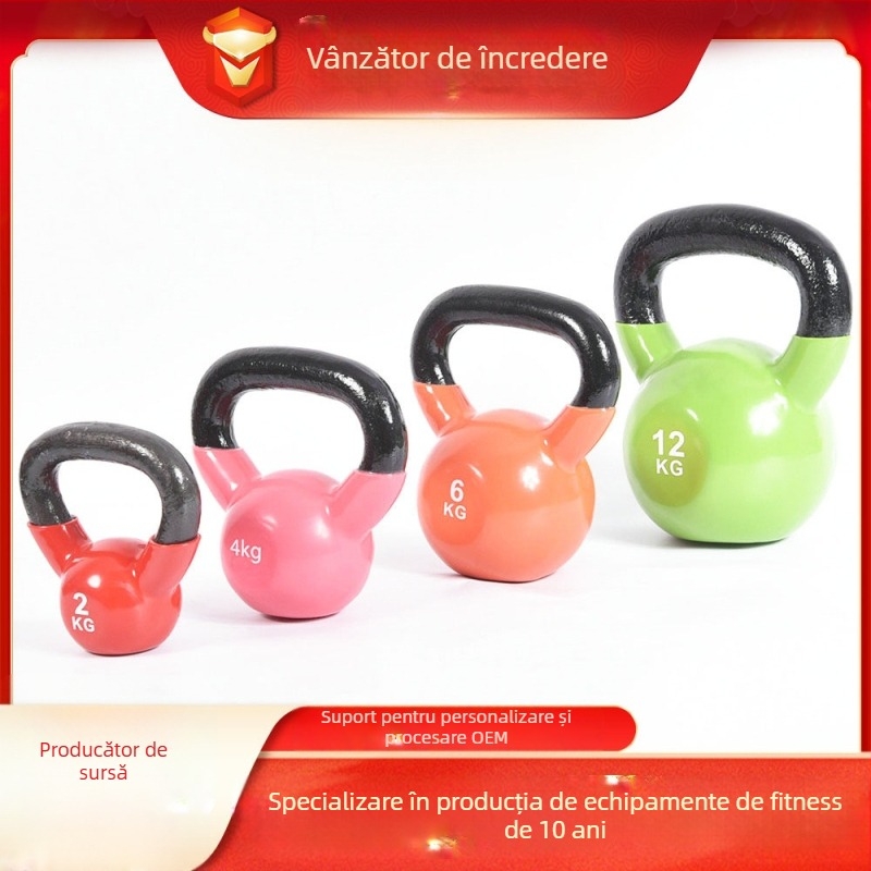 Kettlebell placat cu plastic lucios, din fontă, finisaj colorat pentru antrenament acasă