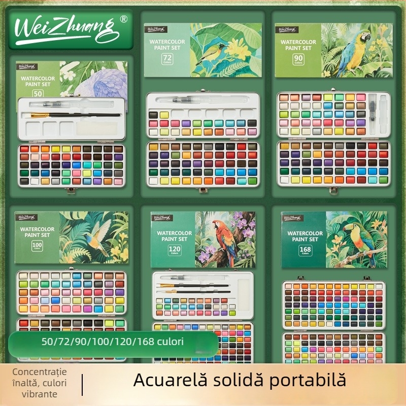 Set de acuarelă solide într-o cutie metalică cu nuanțe perlate, kit de pictură pentru elevi, 50/72/90/100 culori