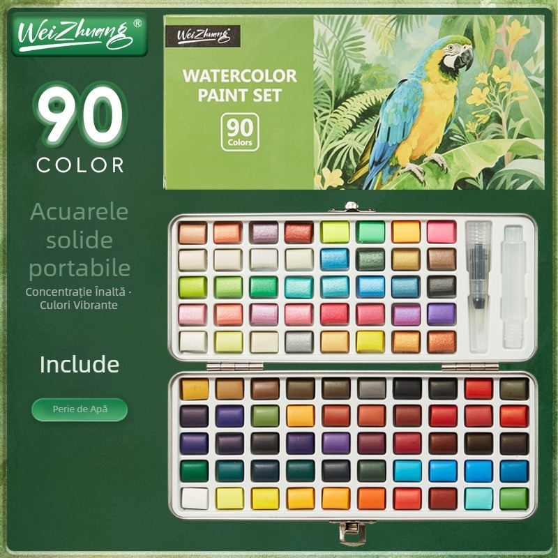 Set de acuarelă solide într-o cutie metalică cu nuanțe perlate, kit de pictură pentru elevi, 50/72/90/100 culori