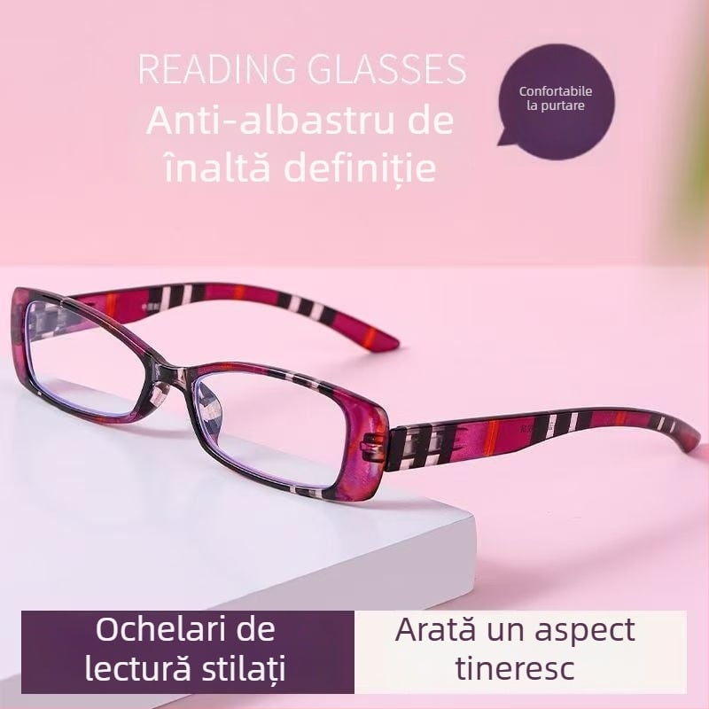 Ochelari de citit pentru femei, anti-lumină albastră, model în carouri, ramă pătrată minimalistă, protecție vizuală de înaltă definiție.