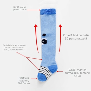 Șosete de bebeluș până la genunchi din bumbac pieptănat, nou-născuți, lungi, cu design tubular și separare a picioarelor