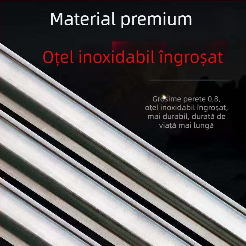 Cap de tijă sudat din oțel inoxidabil, grosime perete 0.8 mm; tijă multifuncțională pentru cules fructe la înălțime, undiță și suliță.