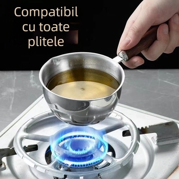 Oală mică din oțel inoxidabil pentru stropit uleiul, fund plat