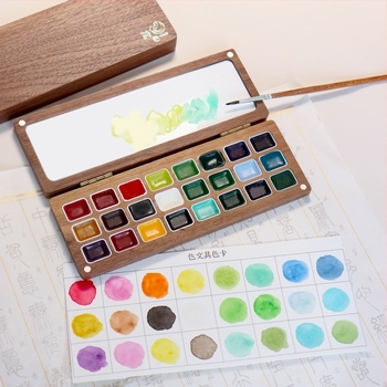 Poetic Color set de acuarele pentru artă de unghii, cutie din nuc, 24 nuanțe sidefate solide, pigmenți fabricați manual, 1 ml