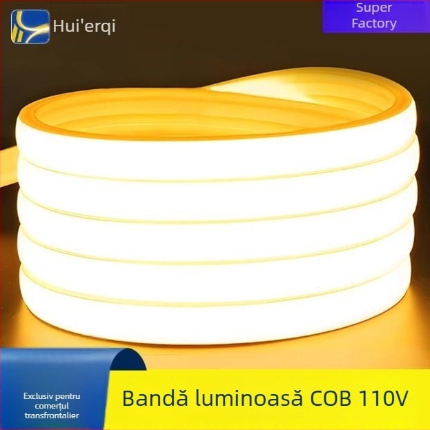 Bandă LED exterior impermeabilă, 110V, autoadezivă COB, bandă liniară moale, 288 LED, CRI ≥98, alb / alb cald / galben cald