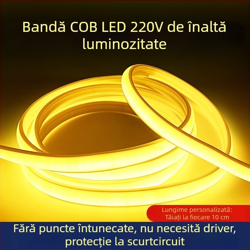 Bandă LED COB 220V, rezistentă la exterior, canal în tavan, iluminare ambientală cu înaltă luminozitate, fără particule, iluminat pentru casă