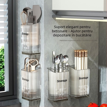 Organizator de bețișoare și linguri montat pe perete, fără găuri, design lux, bucătărie cu drenaj