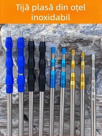 Țeavă telescopică din oțel inoxidabil pentru plasă de pescuit, reglabilă în mai multe dimensiuni, tijă îngroșată pentru cules fructe și iluminat