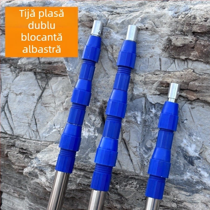 Țeavă telescopică din oțel inoxidabil pentru plasă de pescuit, reglabilă în mai multe dimensiuni, tijă îngroșată pentru cules fructe și iluminat