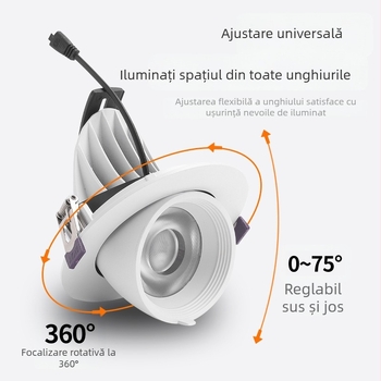 Lampa COB LED cu nas de elefant, iluminare de perete tip wall washer, corp încastrat în tavan, unghi reglabil, anti-glare, downlight, CRI înalt