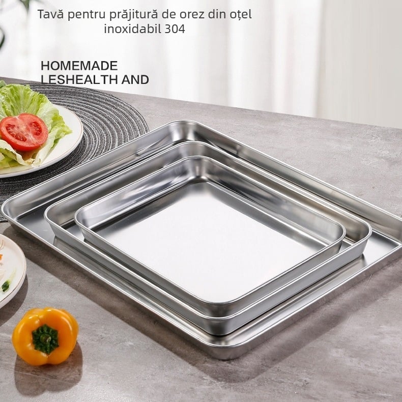 Tavă plată din oțel inoxidabil 304, dreptunghiulară, pentru aburire și coacere, potrivită pentru catering