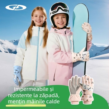 Mănuși de schi pentru copii, impermeabile, călduțe, căptușite cu fleece, îngroșate, unisex, pentru copii 2–8 ani.