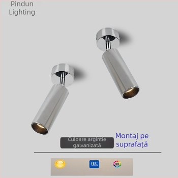 Spoturi LED montate pe suprafață, culoare argintie, cap reglabil în stil retro, lampă LED cilindrică în stil nordic