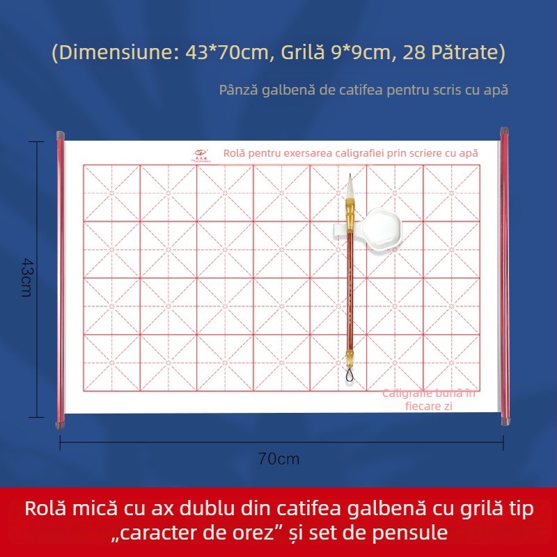 Set de practică pentru caligrafie cu pânză pentru scriere cu apă, material nețesut, rolă cu grilă de tip orez