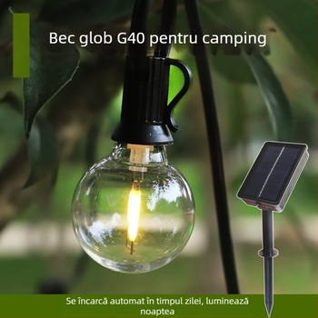 Șir de LED-uri G40 cu alimentare solară pentru exterior – grădină și curte, iluminat decorativ retro cu becuri sferice