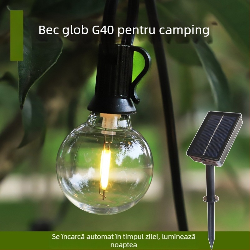Șir de LED-uri G40 cu alimentare solară pentru exterior – grădină și curte, iluminat decorativ retro cu becuri sferice