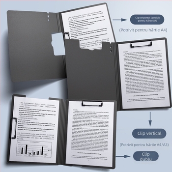 Clipboard A4 îngroșat cu două cleme — organizator multifuncțional pentru documente și suprafață de scriere