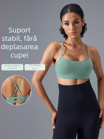 Bustier sport push-up rezistent la șocuri, bretele reglabile încrucișate la spate, respirabil, pentru yoga D25108