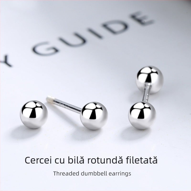 Cercei din argint 925, cu filet de sârmă și mărgea rotundă, stil minimalist