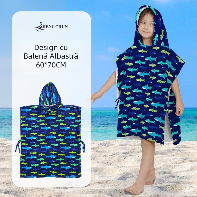 Halat de baie pentru copii, din bumbac, cu glugă, imprimeu cu personaje de desene animate