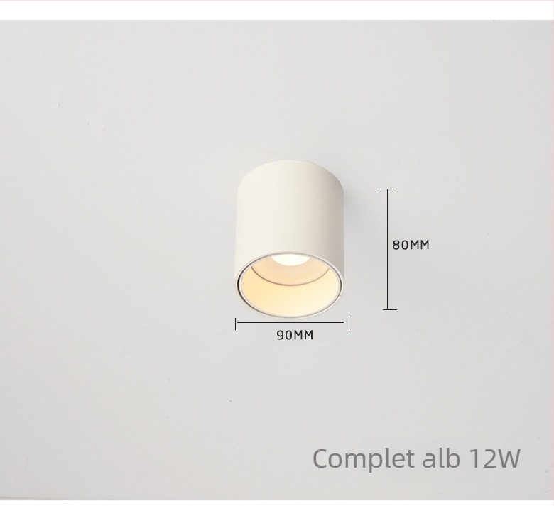 LED downlight cu efect anti-strălucire, reglabil, fără decupare, montaj pe suprafață, rotund