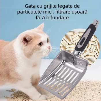Lopată pentru nisip de pisică din oțel inoxidabil, mare dimensiune, unealtă de curățare pentru pisici și câini
