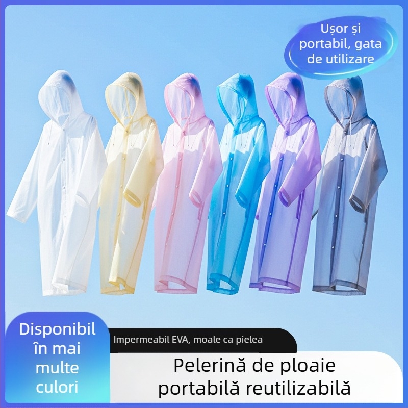Poncho de ploaie EVA pentru adulți, corp întreg, șnur, lung, portabil, reutilizabil, impermeabil