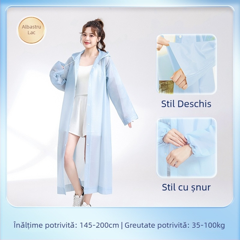 Poncho de ploaie EVA pentru adulți, corp întreg, șnur, lung, portabil, reutilizabil, impermeabil