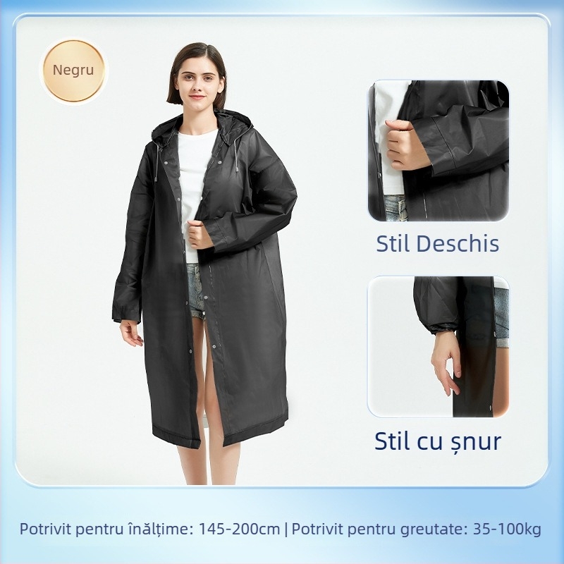 Poncho de ploaie EVA pentru adulți, corp întreg, șnur, lung, portabil, reutilizabil, impermeabil