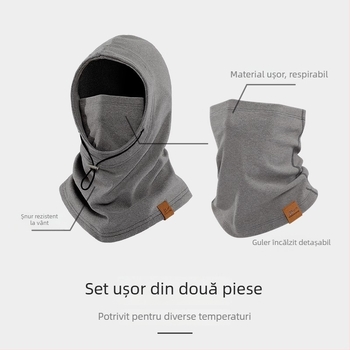 Glugă de iarnă pentru ciclism cu guler încorporat și mască facială, protecție împotriva vântului și călduroasă