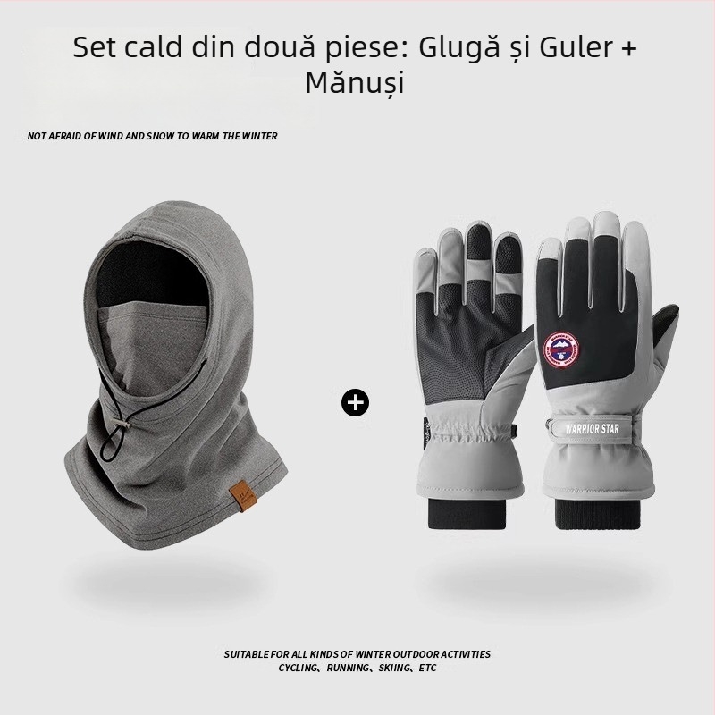 Glugă de iarnă pentru ciclism cu guler încorporat și mască facială, protecție împotriva vântului și călduroasă
