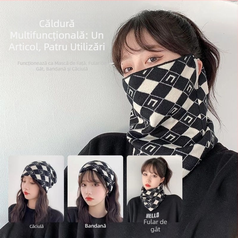 Mască facială cu urechi, versatilă pentru toamnă și iarnă, pentru femei, fular/galeră multifuncțional pentru ciclism, stil coreean