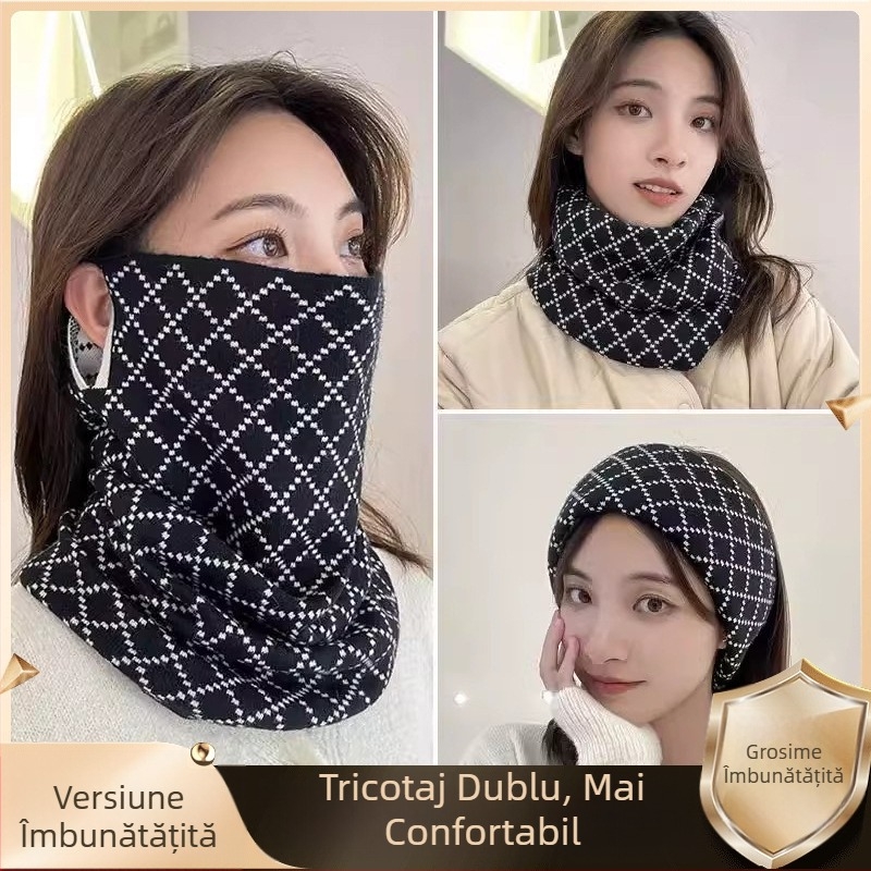 Mască facială cu urechi, versatilă pentru toamnă și iarnă, pentru femei, fular/galeră multifuncțional pentru ciclism, stil coreean