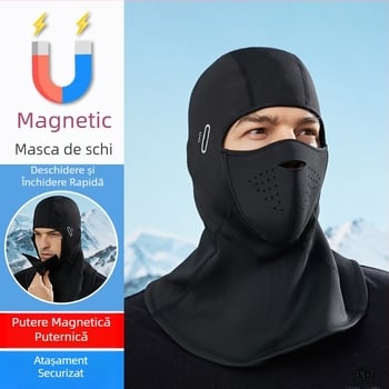 Mască de schi de iarnă cu închidere magnetică, protecție facială pentru drumeții montane și ciclism, căptușită cu fleece, caldă și rezistentă la vânt
