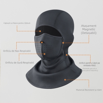 Mască de schi de iarnă cu închidere magnetică, protecție facială pentru drumeții montane și ciclism, căptușită cu fleece, caldă și rezistentă la vânt
