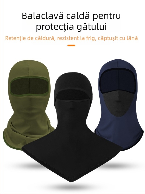 Căptușită cu polar, caldă și groasă pentru iarnă, pentru motocicliști, cu mască pentru față integrată și fular pentru schi