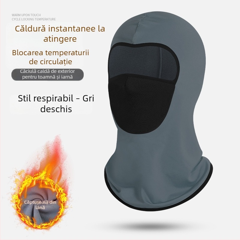 Căptușită cu polar, caldă și groasă pentru iarnă, pentru motocicliști, cu mască pentru față integrată și fular pentru schi