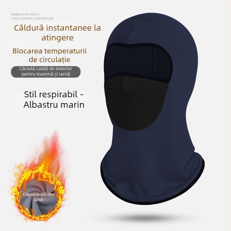Căptușită cu polar, caldă și groasă pentru iarnă, pentru motocicliști, cu mască pentru față integrată și fular pentru schi