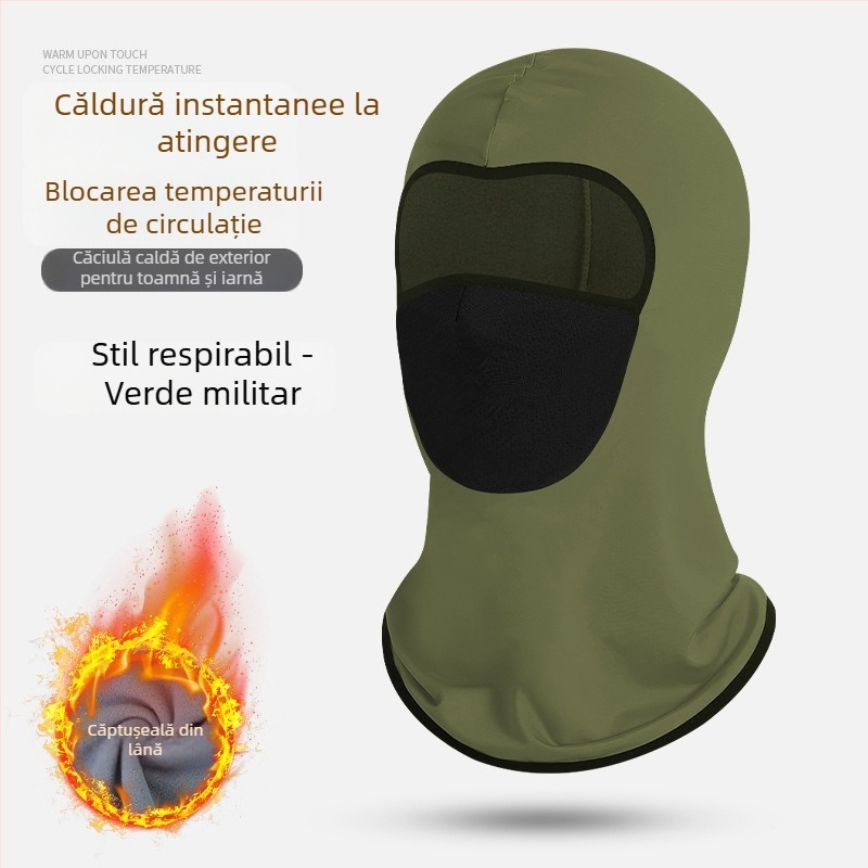 Căptușită cu polar, caldă și groasă pentru iarnă, pentru motocicliști, cu mască pentru față integrată și fular pentru schi