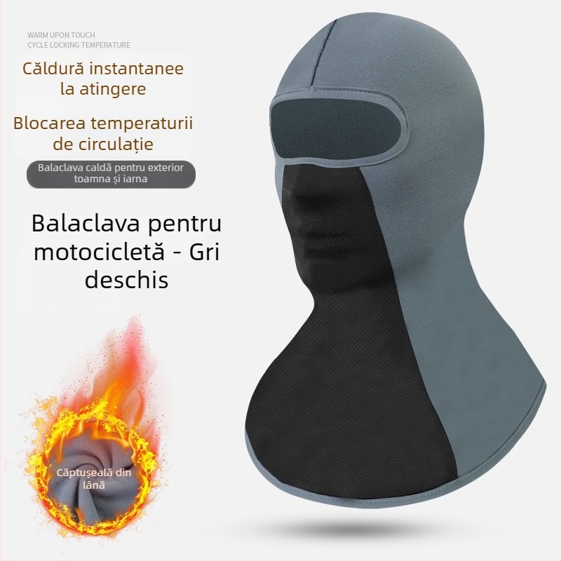 Căptușită cu polar, caldă și groasă pentru iarnă, pentru motocicliști, cu mască pentru față integrată și fular pentru schi