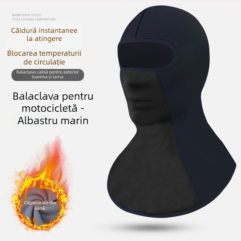 Căptușită cu polar, caldă și groasă pentru iarnă, pentru motocicliști, cu mască pentru față integrată și fular pentru schi