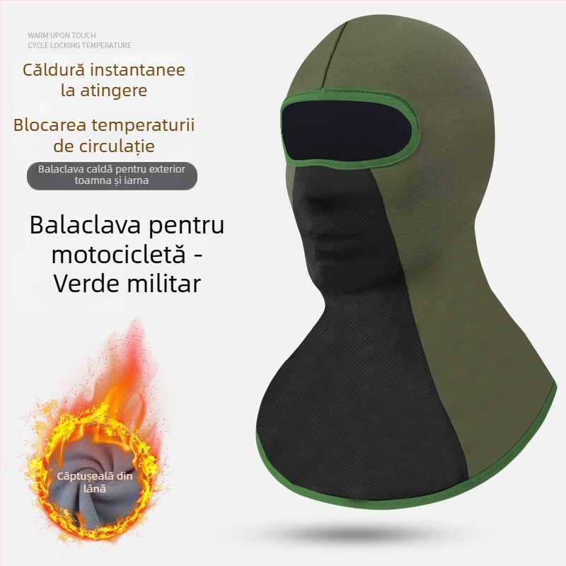 Căptușită cu polar, caldă și groasă pentru iarnă, pentru motocicliști, cu mască pentru față integrată și fular pentru schi