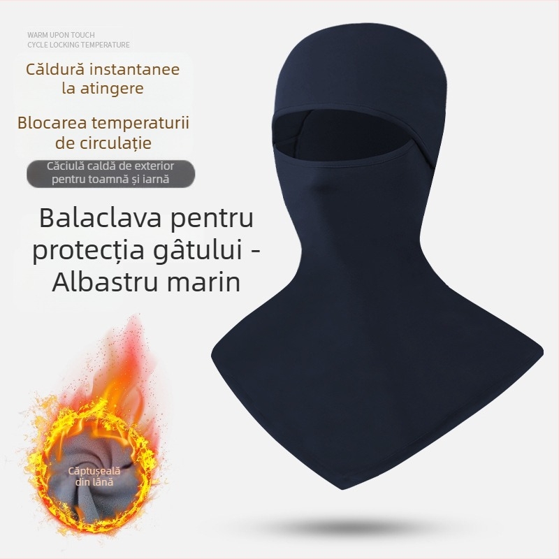 Căptușită cu polar, caldă și groasă pentru iarnă, pentru motocicliști, cu mască pentru față integrată și fular pentru schi