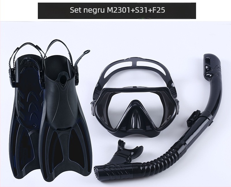 Set de snorkeling cu inotătoare, snorkel uscat și mască de snorkeling pentru adulți și copii