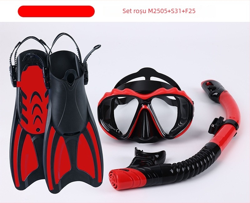Set de snorkeling cu inotătoare, snorkel uscat și mască de snorkeling pentru adulți și copii