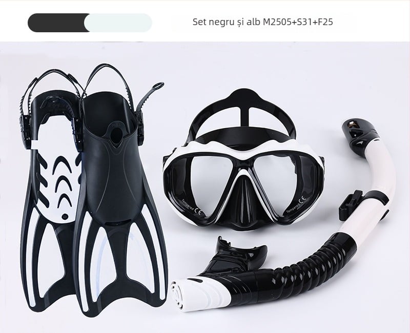 Set de snorkeling cu inotătoare, snorkel uscat și mască de snorkeling pentru adulți și copii